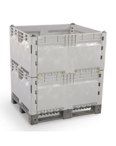 This patented bin design allows walls to be completely detached from the pallet base.