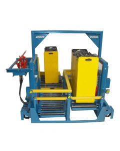 Single person forklift battery changer for smaller battery fleets and contains two 16" (406 mm) battery compartments.