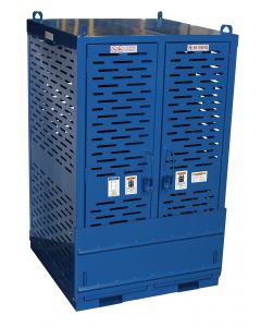 The Cylinder Storage Cage Firewall is a heavy-duty formed and welded cage used to securely store and transport industrial cylinders.