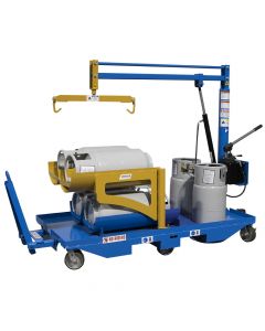 The Propane Tugger Trailer is an LP-tank cart with an integrated hydraulic crane, designed to simplify changing forklift fuel.
